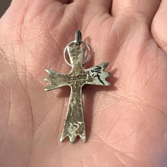 Authentic & Stamped Sterling Silver / Turquoise Cross Pendant - Picture 3 of 3